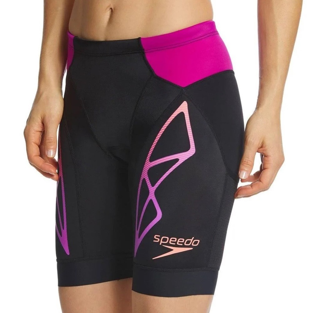 NWT Speedo Fastskin Xenon Tri Shorts Size XS Black Pink Tri Pad Bonded Leg Hem - Picture 3 of 14